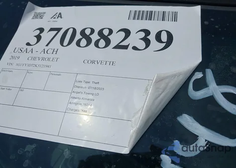 2019 Chevrolet Corvette Grand Sport 2Lt из США, поврежденный, VIN 1G1YY3D72K5121941